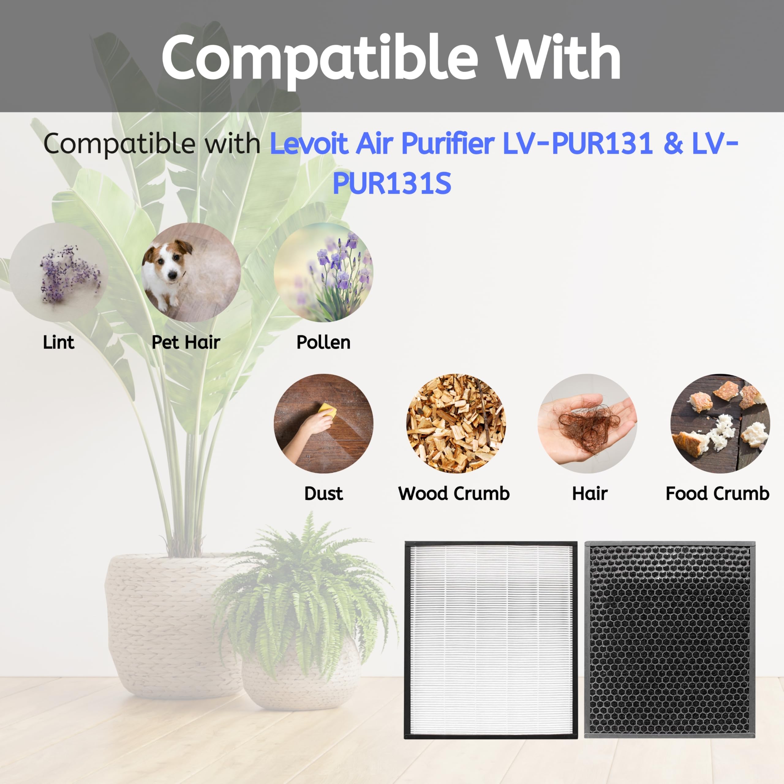Nispira LV-PUR131 Replacement Filters for Levoit Air Purifier LV-PUR131 - 3-in-1 HEPA Carbon Air Filters (2 Pack) - Compatible with LV-PUR131 Model - Perfect for Home, Office & Bedroom Air Purification