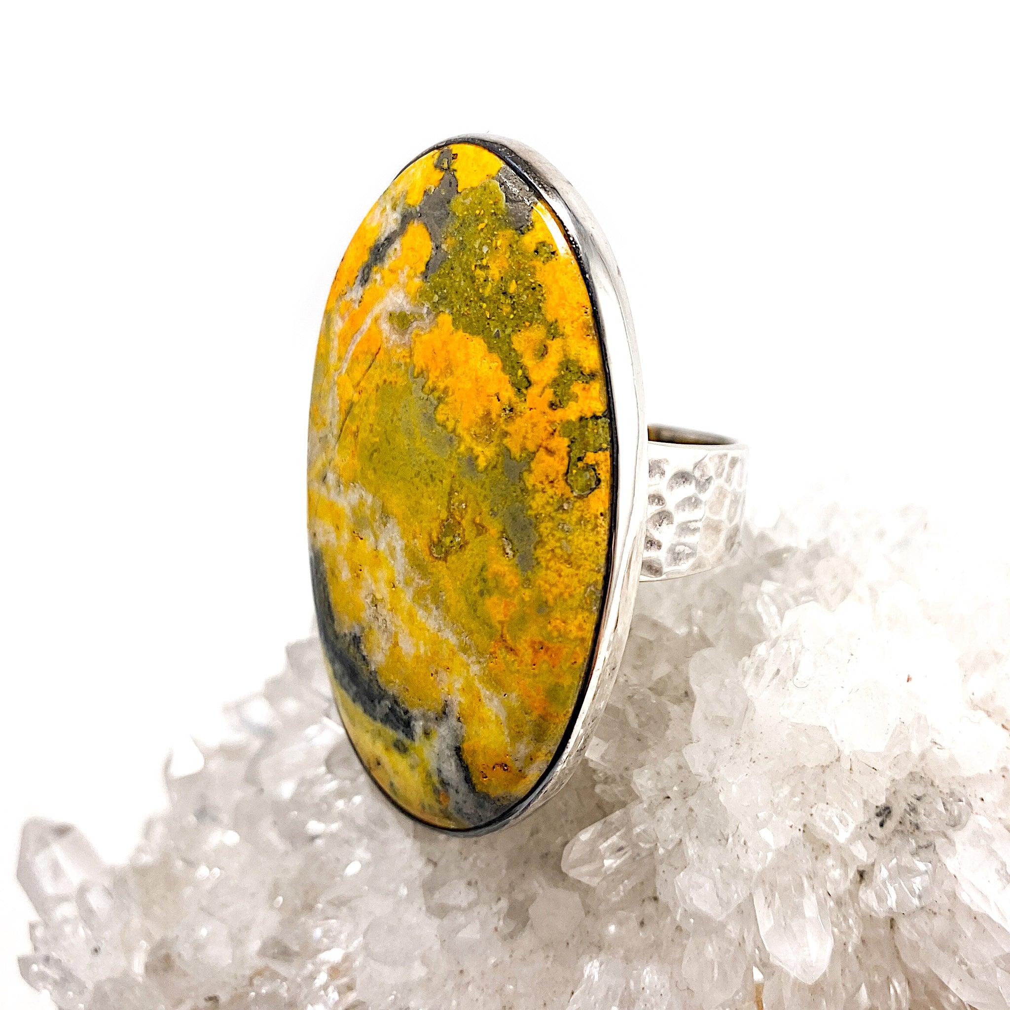 Bumble Bee Jasper Oval Cabochon Ring - Size 10.5 (KRGJ1182) | Handmade Gemstone Jewelry for Women, Boho Style Fashion Accessory - Perfect for Gift Giving, Wedding, or Everyday Wear