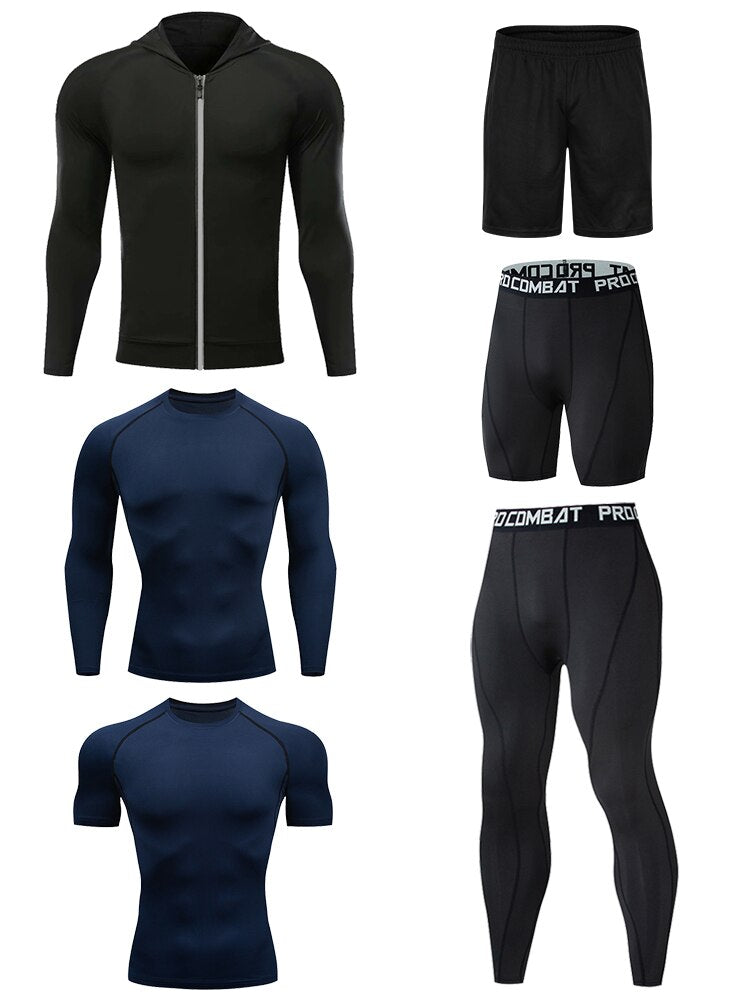 6-Piece Men's Compression Tracksuit Set - Gym Workout, Running & Fitness Training Clothes - Moisture-Wicking Sports Wear for Jogging & Active Lifestyle