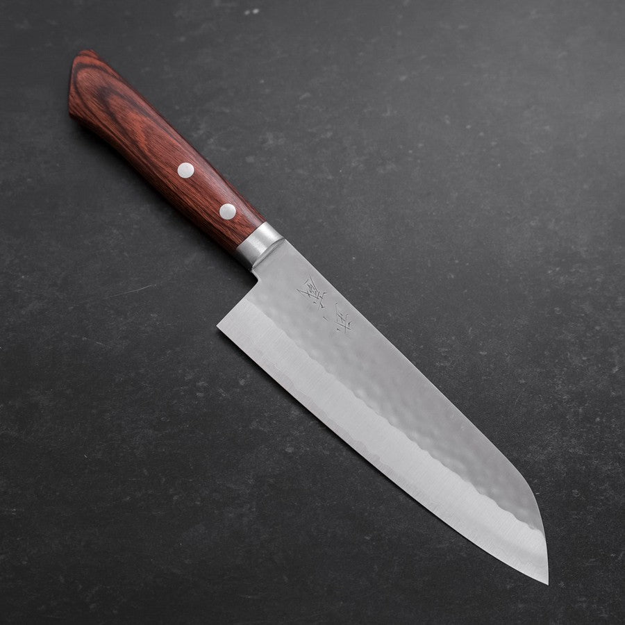 Premium Santoku Knife 165mm - VG-1 Stainless Steel with Tsuchime Hammered Finish & Mahogany Handle - Perfect for Slicing, Dicing, and Chopping Vegetables, Meat, and Fish