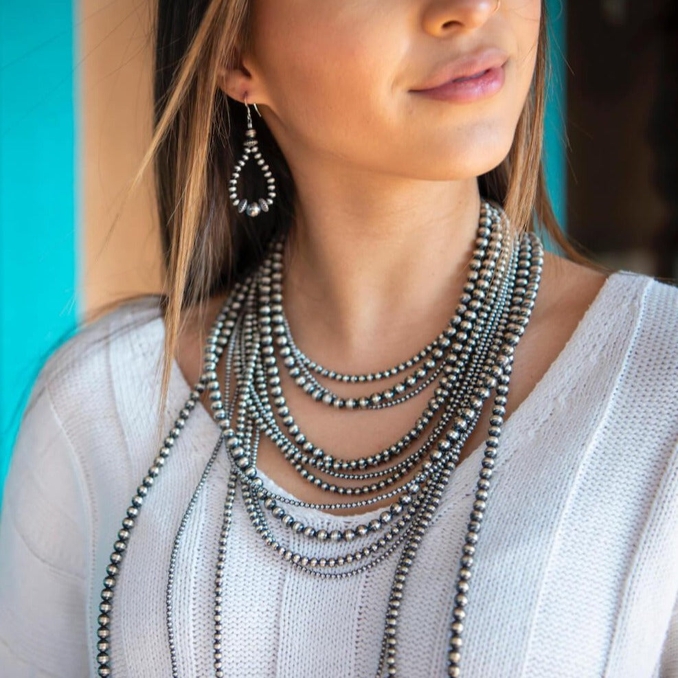 Classic Silver Pearls Necklace (5mm) - Desert Blossom Design | Elegant Jewelry for Women | Perfect for Weddings, Parties & Special Occasions