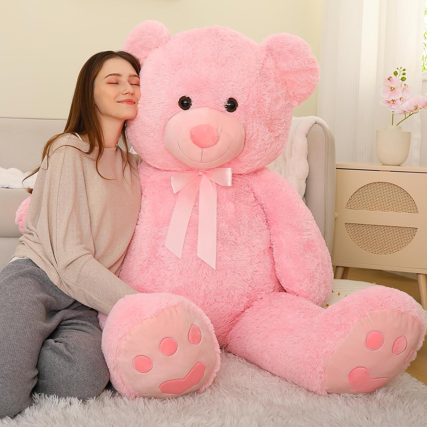 5 Feet Giant Pink Teddy Bear - Soft Lifesize Stuffed Animal Plush Toy for Valentine's Day, Birthday Gifts for Women, Girlfriend, Boyfriend, Kids | Perfect for Bedroom Decor, Cuddling, Surprise Gifts & Photo Props