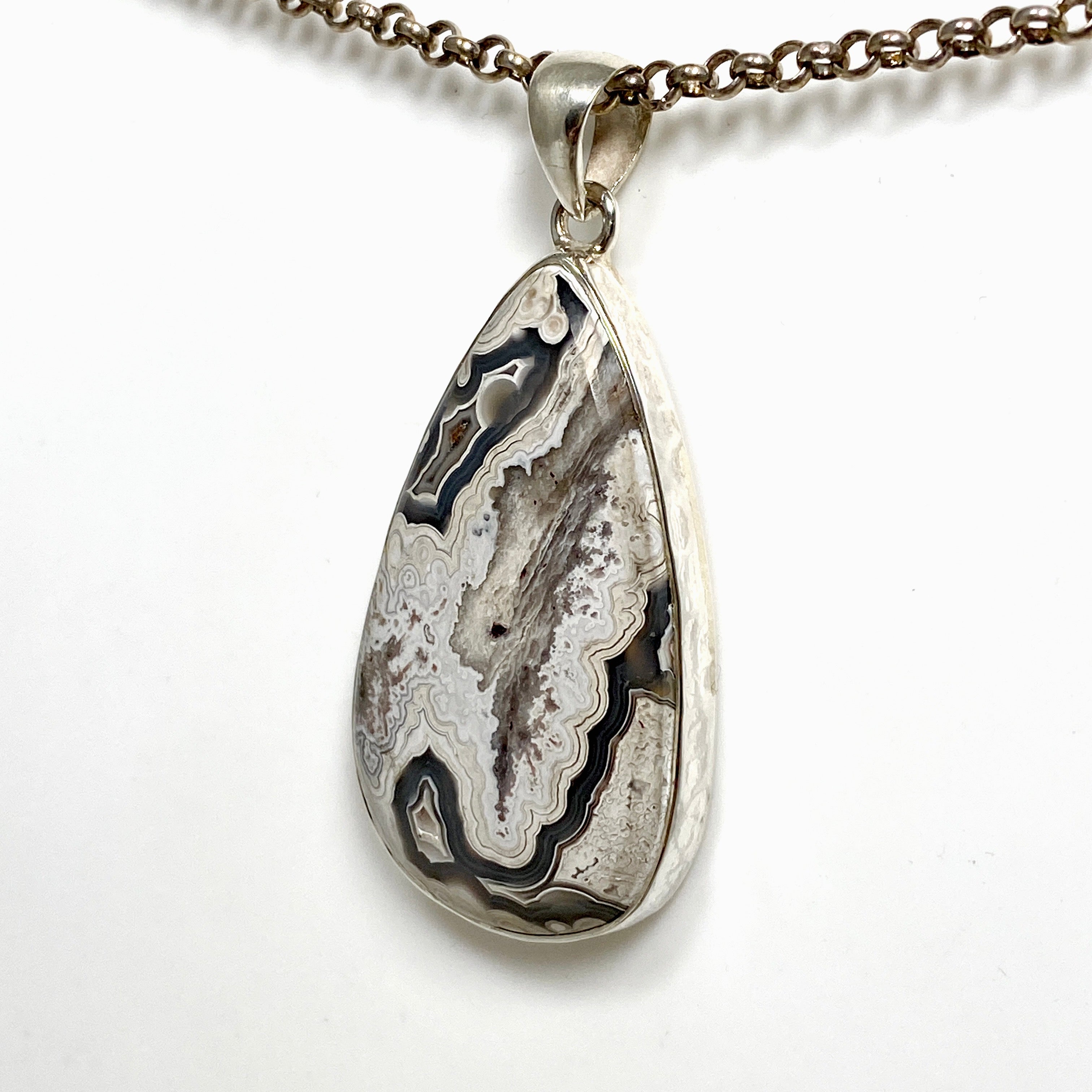 Mexican Crazy Lace Agate Teardrop Pendant Necklace KPGJ4574 | Handmade Gemstone Jewelry for Women | Perfect for Boho Fashion & Special Occasions