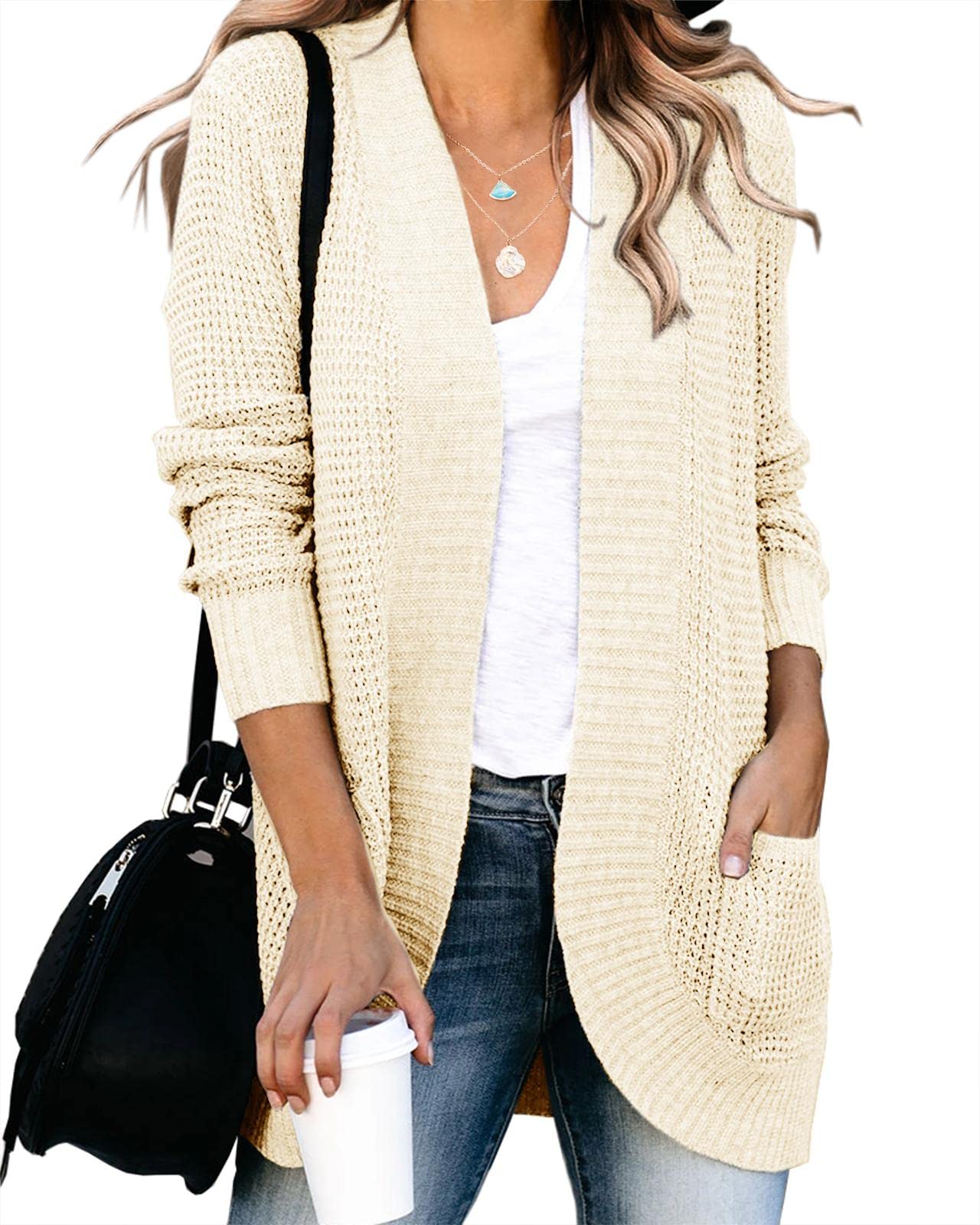 Women's Lightweight Open Front Cardigan - Long Sleeve Loose Knit Sweater Coat with Pockets | Soft Casual Wear for Fall, Spring & Layering | Perfect for Office, Travel & Home Comfort