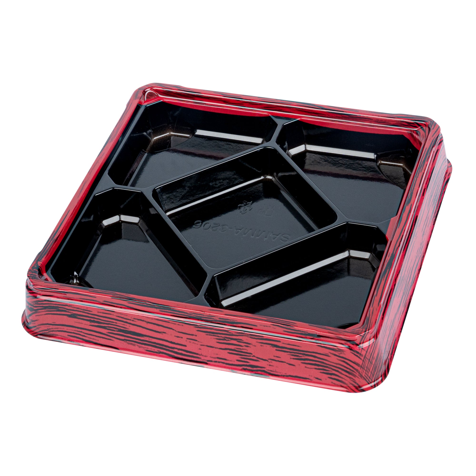 Bento Tek 19 oz Square Red and Black Plastic Bento Box - 5 Compartments Lunch Container (8.5
