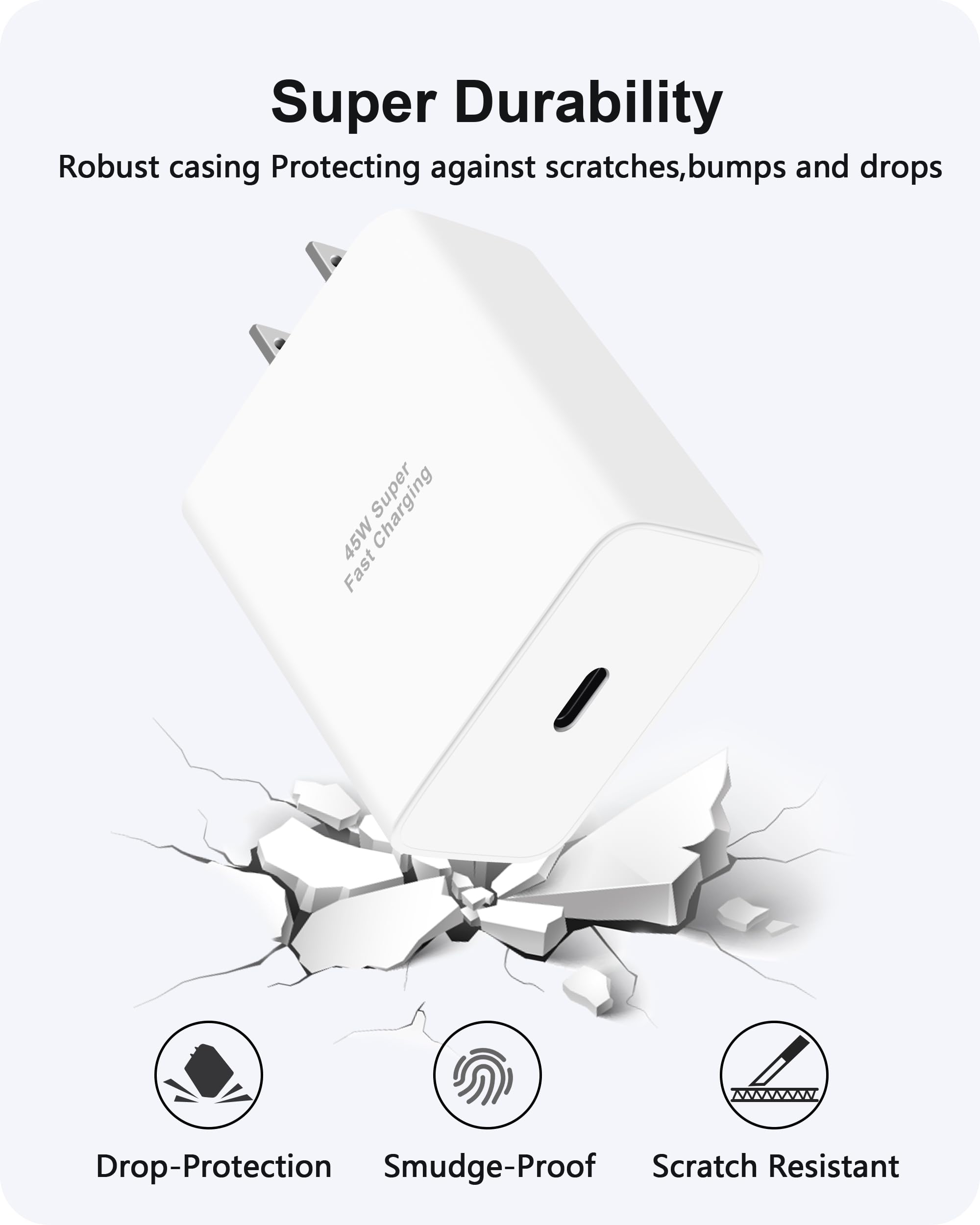 WODENTA 45W USB C Fast Charger 2-Pack - Super Fast Charging Wall Charger Block with [6FT+10FT] USB C to C Cable for Google Pixel 9/9 Pro/9 Pro XL/9 Pro Fold - Perfect for Home, Office & Travel Charging