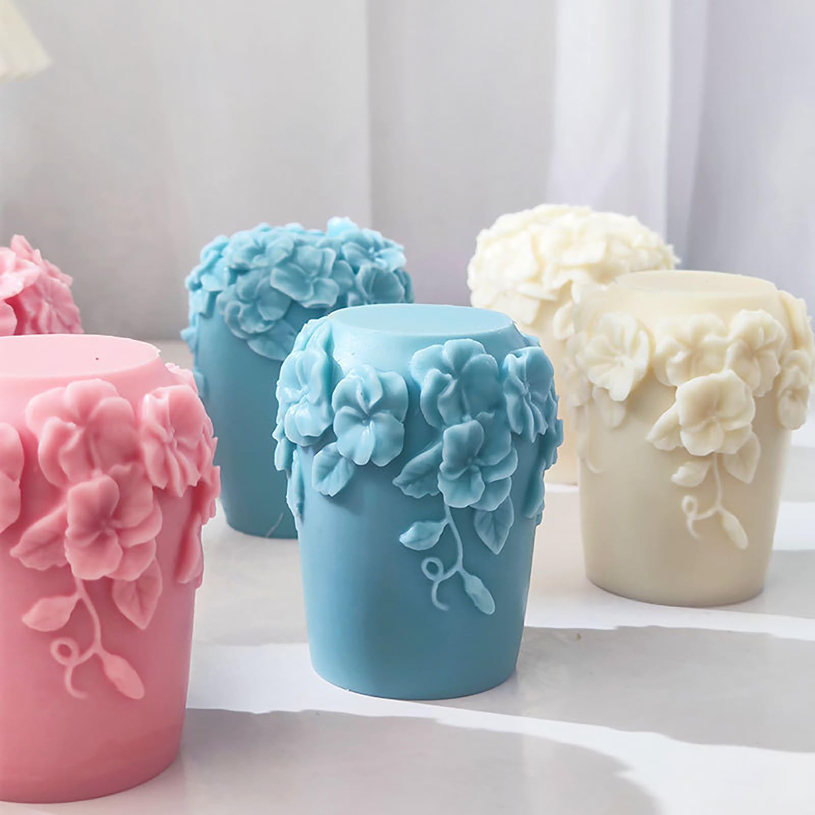 Premium Silicone Cylinder Candle Molds for DIY Home Decor - Rose Flower & Wave Spiral Pillar Molds for Resin Casting & Candle Making - Perfect for Wedding Centerpieces, Spa Relaxation & Holiday Decorations