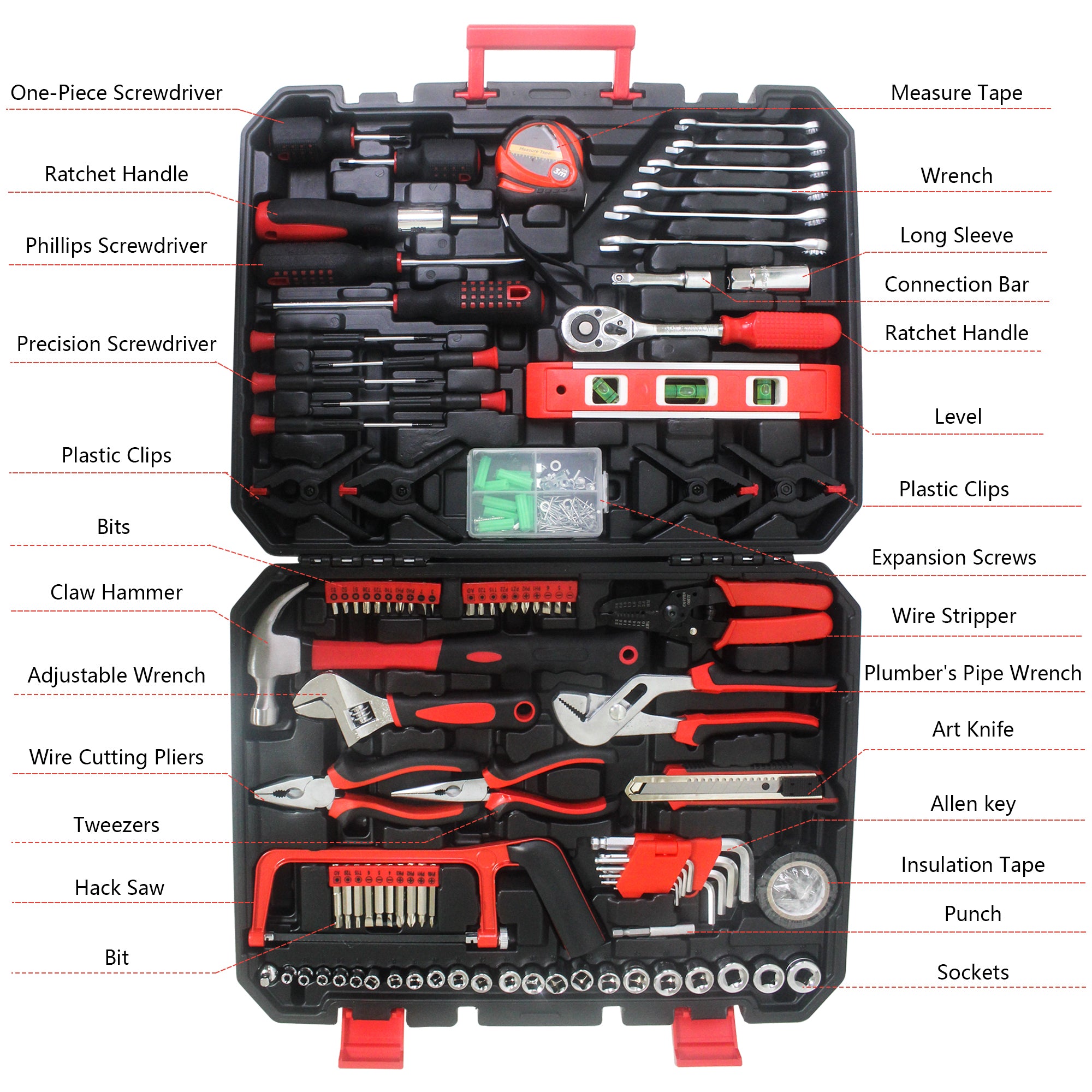 238-Piece Black Heavy-Duty Hand Tool Box Set with Complete Tool Kit - Perfect for Home Repairs, DIY Projects, and Professional Mechanics