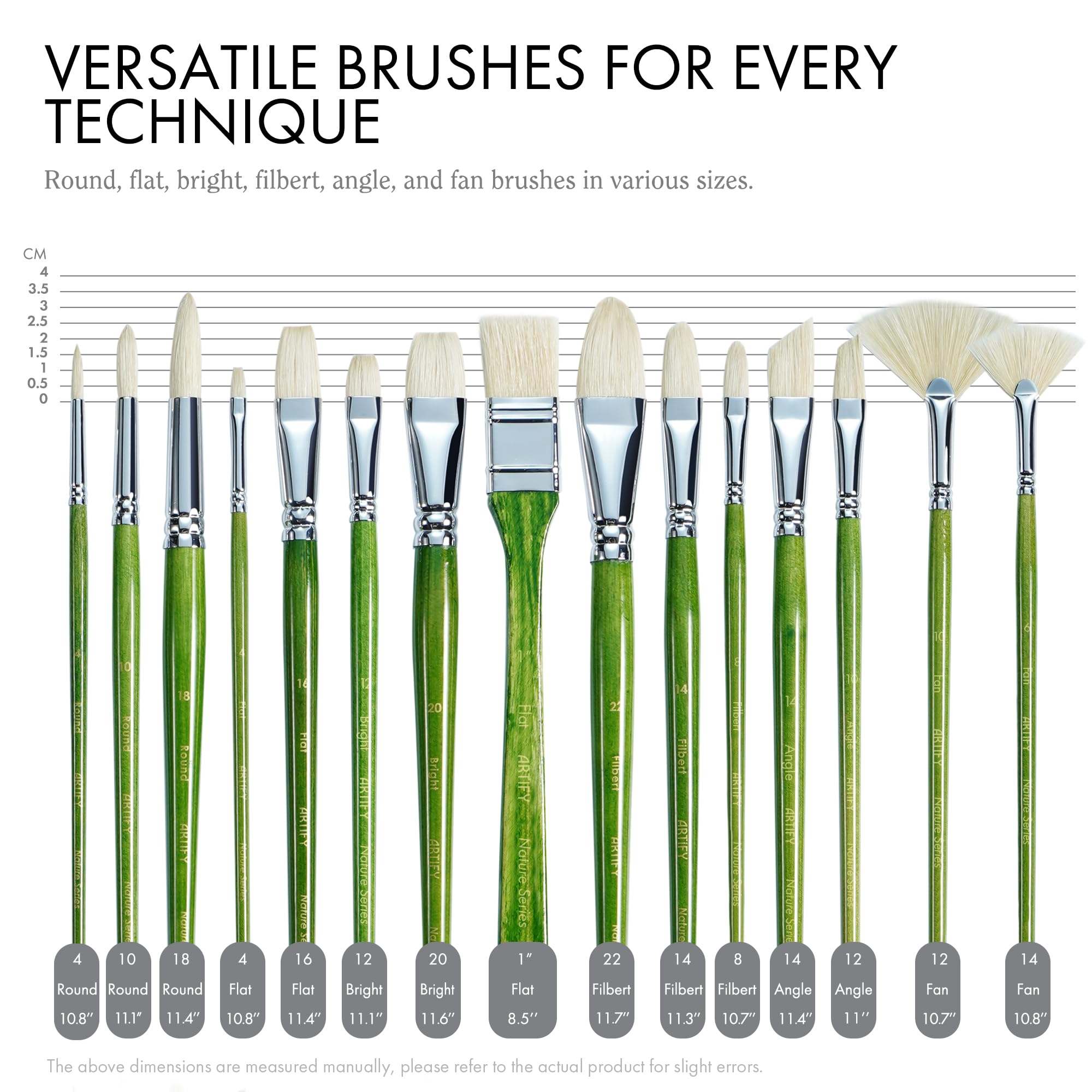 ARTIFY 15-Piece Professional Oil & Acrylic Paint Brush Set - Chunky Bristle Paintbrushes with Long Heavy Handle for Artists - Perfect for Oil, Acrylic, Gouache Painting on Canvas, Wood & Fabric