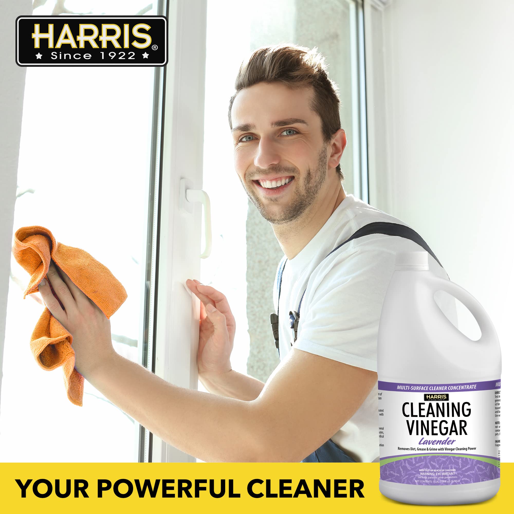 Harris All-Purpose Cleaning Vinegar - 1 Gallon (128oz) Natural Household Surface Cleaner with Easy Fill Funnel - Lavender Scent for Kitchen, Bathroom & Floors