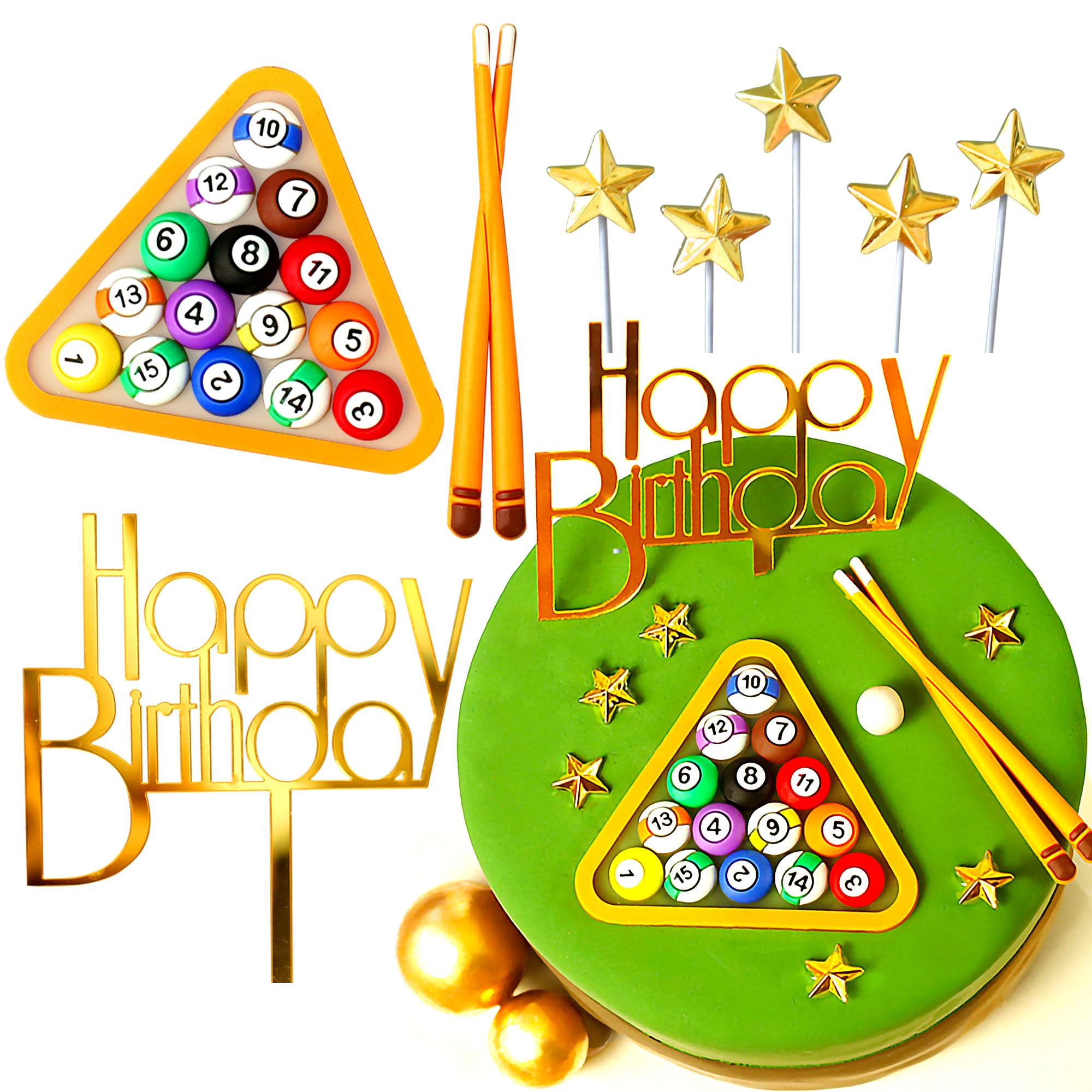 Billiards Ball Birthday Cake Topper & Decoration - Pool Party Supplies for Billiards Themed Birthday, Bachelor Party & Game Room Decor