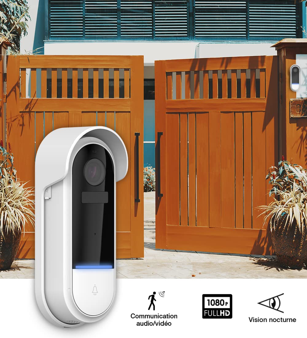 Logitech Wired Doorbell with Alexa/Google Home Compatibility - USB Cable & Power Adapter Included, Adhesive Stickers for Easy Installation - Perfect for Smart Home Security & Front Door Monitoring