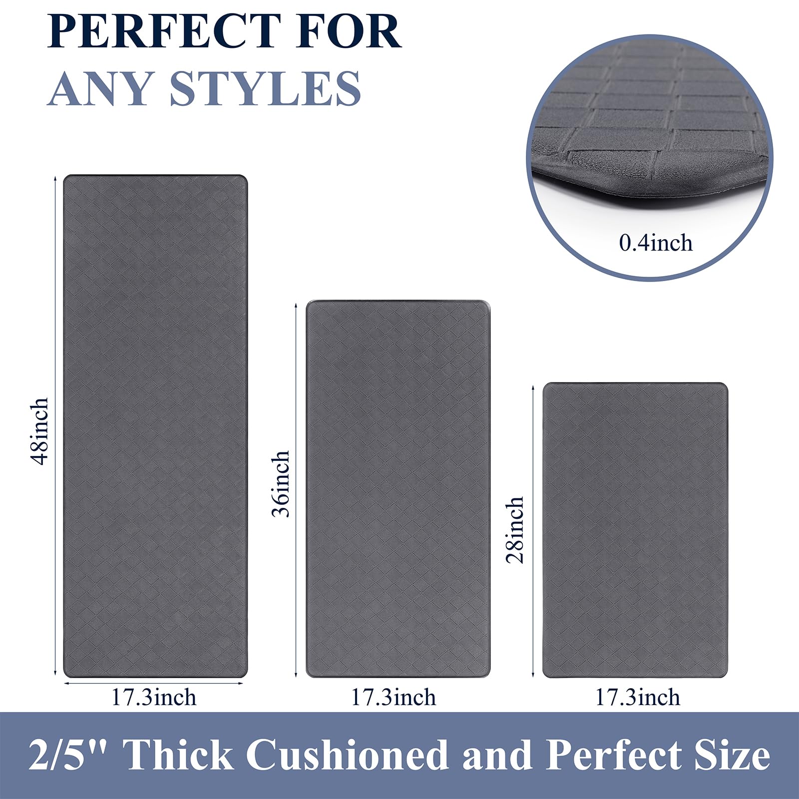 Anti-Fatigue Kitchen Mats Set of 3 - Non-Slip, Waterproof for Home & Office Use
