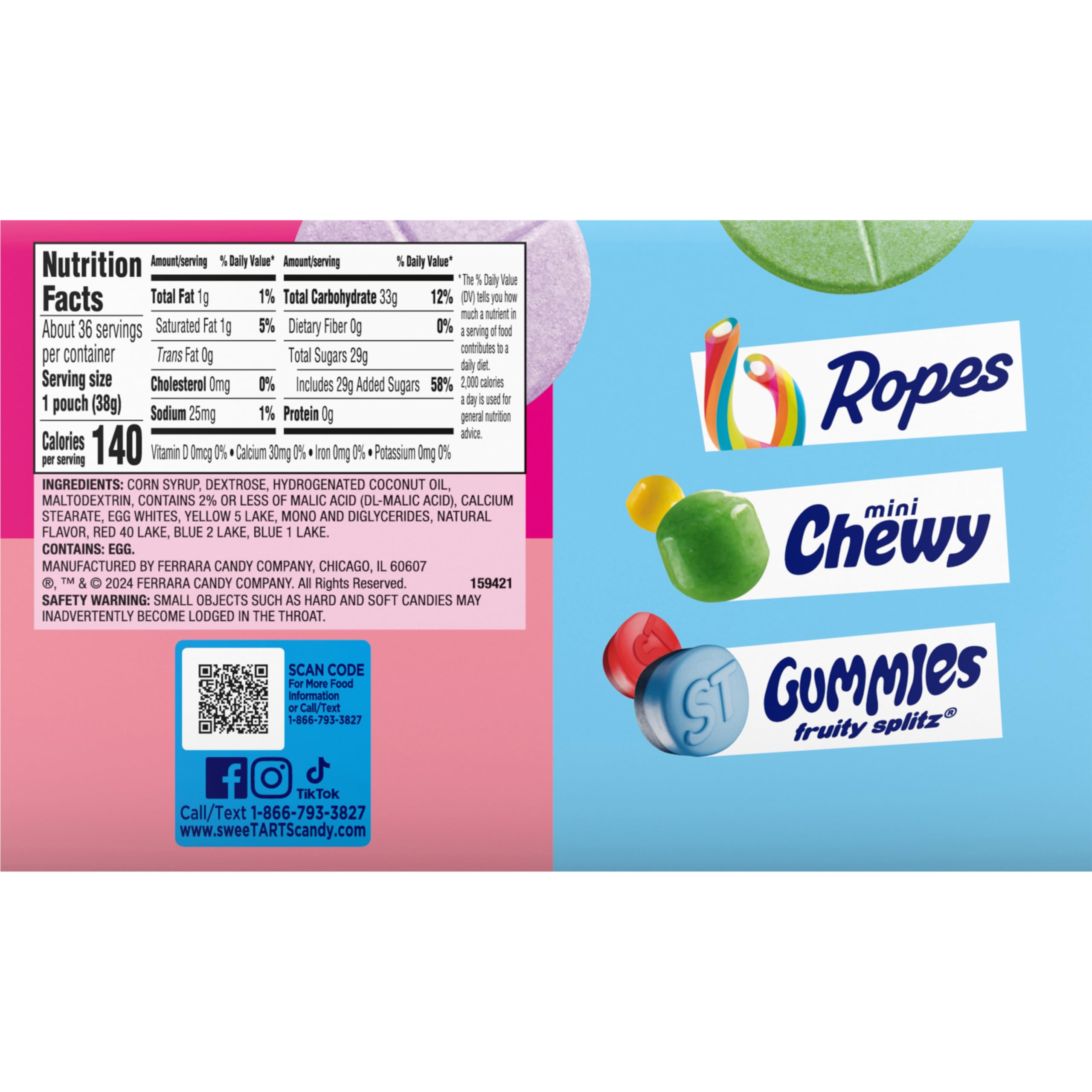 SweeTARTS Giant Chewy Candy - Sweet & Tart Flavored Bulk Candy (1.35 oz, 36 Count) - Perfect for Halloween, Parties, and Office Snacks