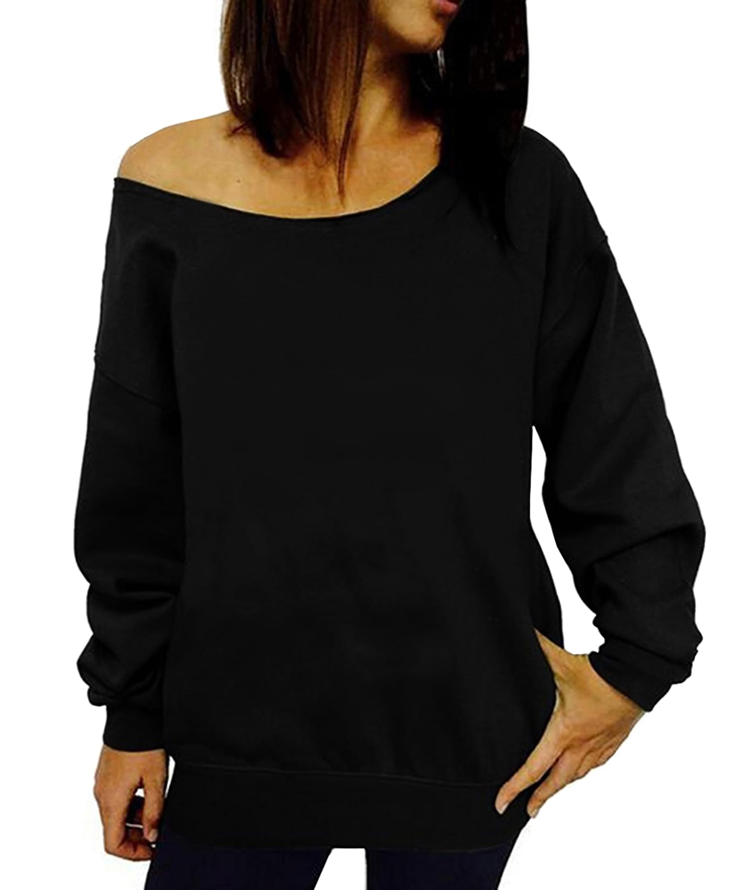 Dutebare Women's Off Shoulder Sweatshirt - Slouchy Long Sleeve Pullover Top for Casual Wear, Loungewear & Street Style Outfits
