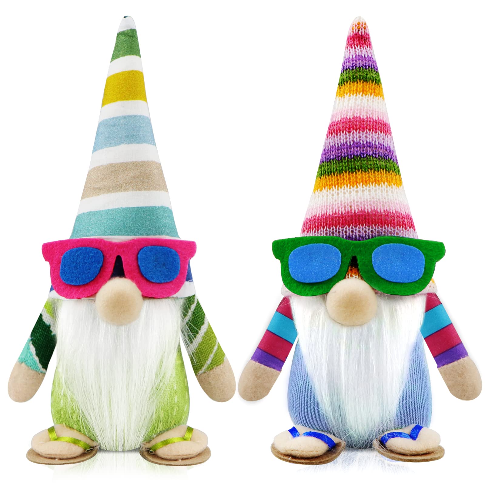 Set of 2 Handmade Spring Gnome Plush Figurines - Summer Beach Decor, Elf Dwarf Statues for Home, Kitchen, Farmhouse, Tiered Tray | Perfect for Holiday Parties, Festivals & Scandinavian Tomte Decor | Great Gift for Garden, Patio, Easter & Christmas Decorations