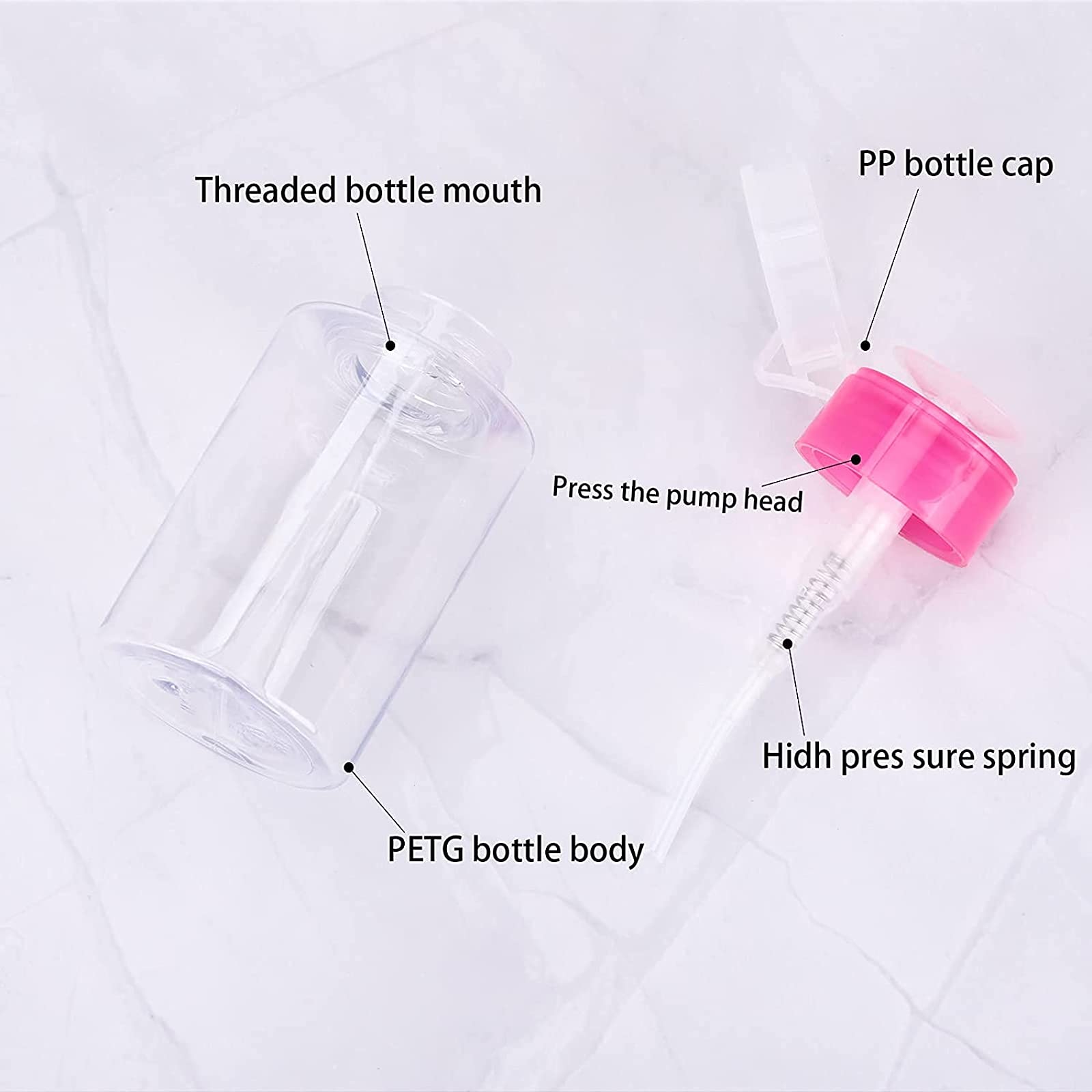 2PCS 180ml Empty Nail Polish Remover Pump Bottles - Push Down Dispenser for Nail Polish & Makeup - Perfect for Salon, Home & Travel Use