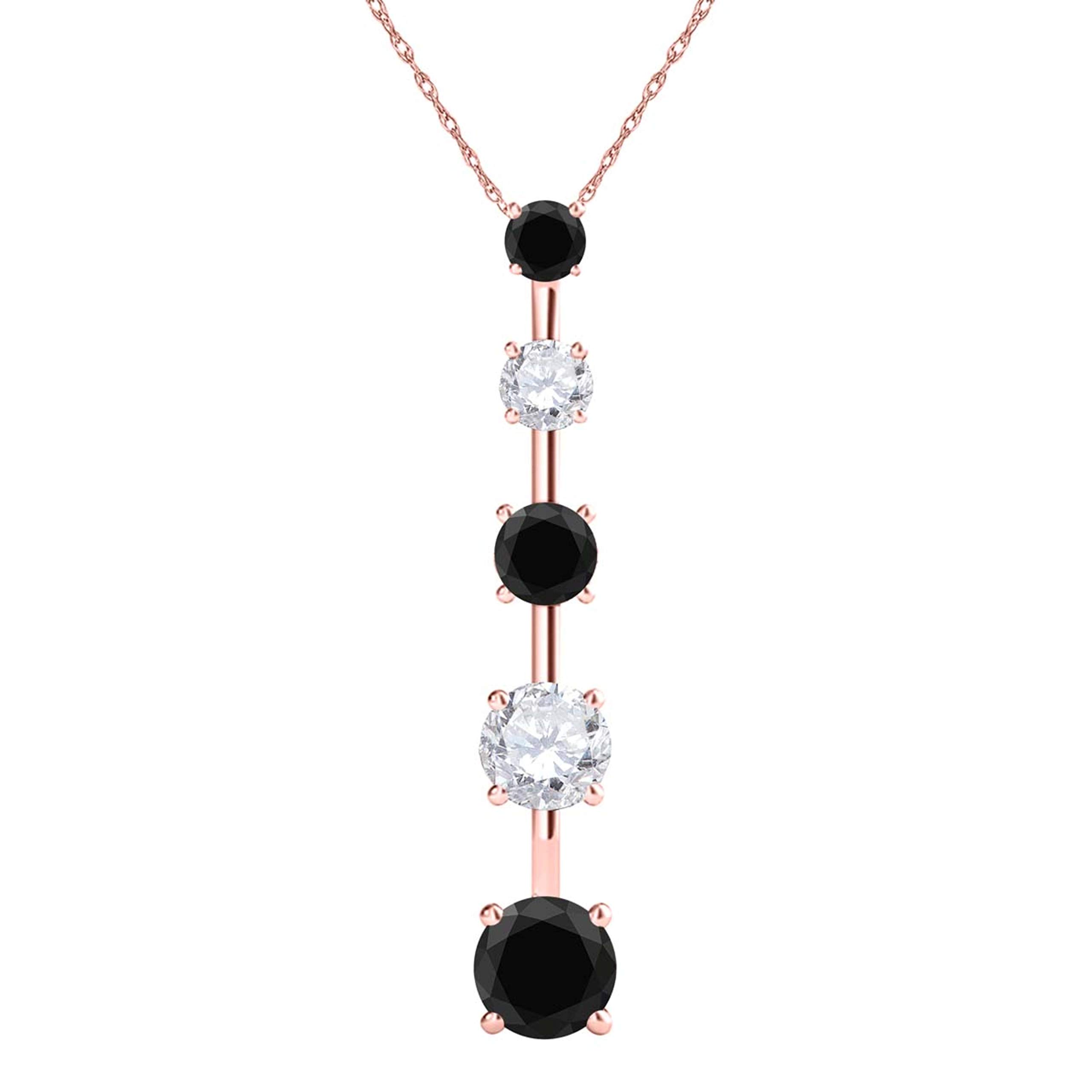 2.0 Carat Natural Black & White Diamond Ascending Design Pendant Necklace for Women - 10k Rose, White & Yellow Gold with 18