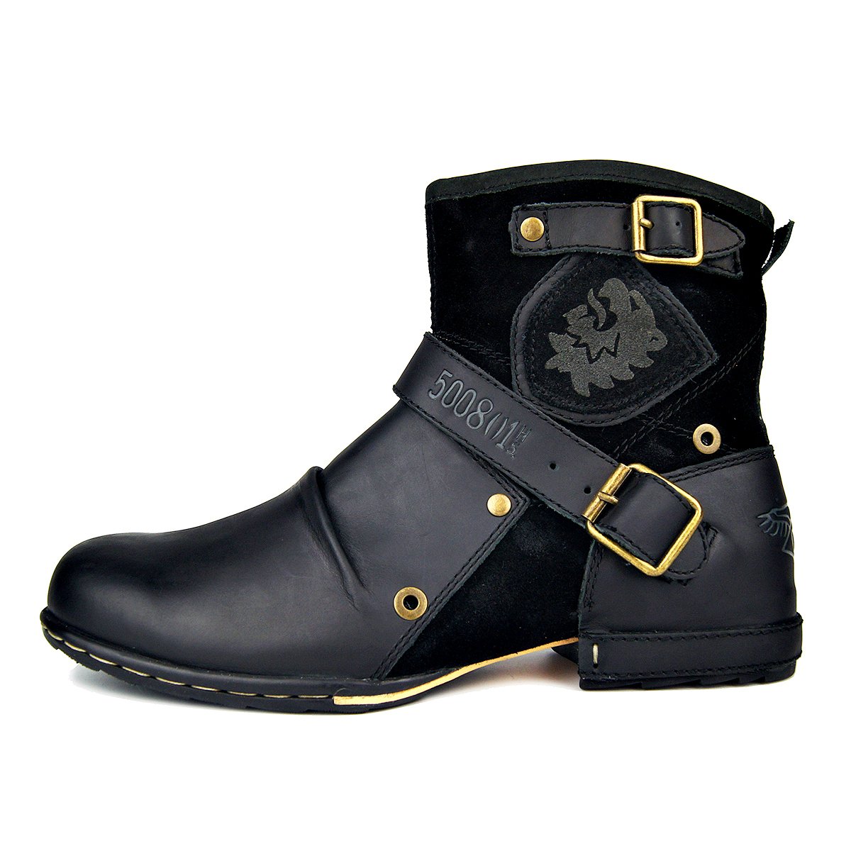 OSSTONE Men's Fashion Leather Chukka Boots - Zipper-Up Moto Boots Casual Shoes OS-5008-1-ABNH | Perfect for Motorcycle Riding, Outdoor Adventures & Street Style