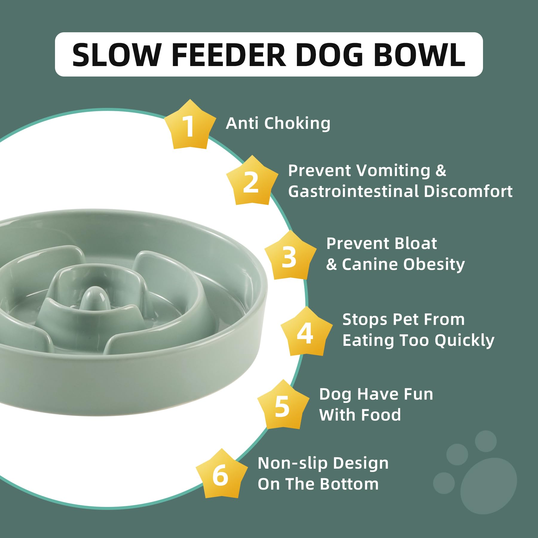 8.2 Inch Ceramic Slow Feeder Dog Bowl for Medium & Large Breeds - Anti-Gulping Puzzle Food Dish to Prevent Bloat & Choking - Light Green Pet Bowl for Healthy Eating - Perfect for Fast Eaters & Mealtime Enrichment