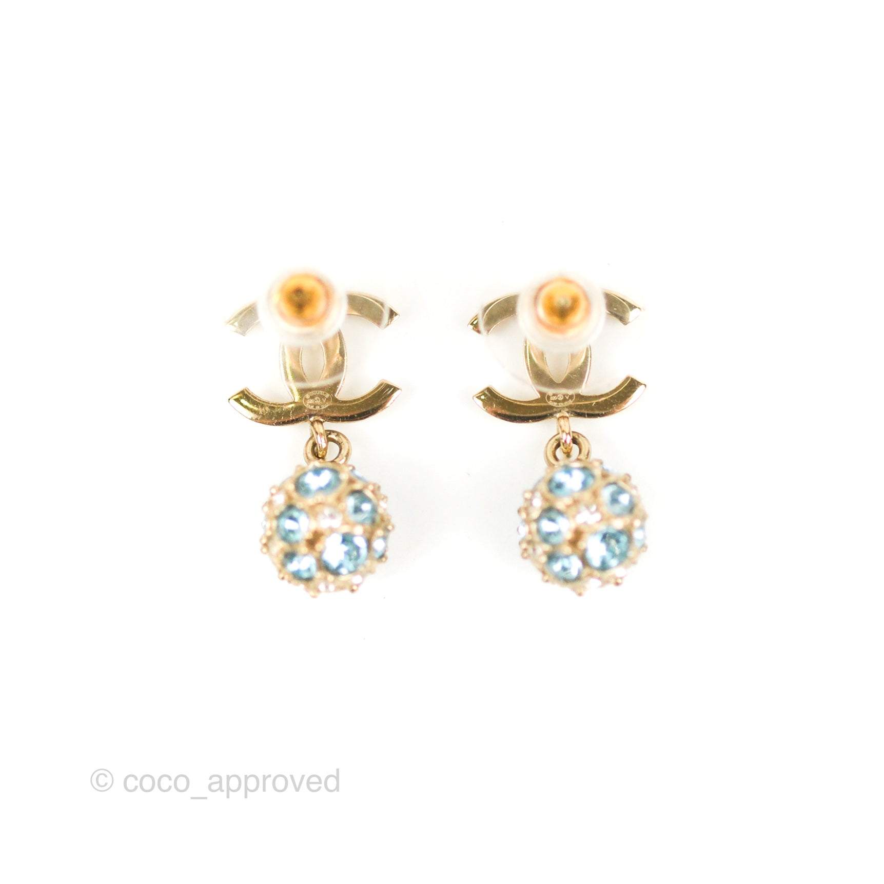 Chanel CC Blue Crystal Drop Earrings - Gold Tone 20V Fashion Jewelry for Women | Perfect for Parties, Weddings & Special Occasions