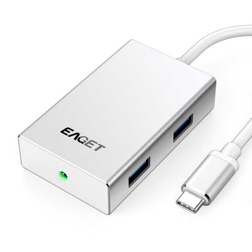 EAGET CH11 USB C Hub 4 Port USB 3.0 Adapter with LED Indicator - High Speed Data Transfer for MacBook, Laptop, PC, Smartphone & Tablet