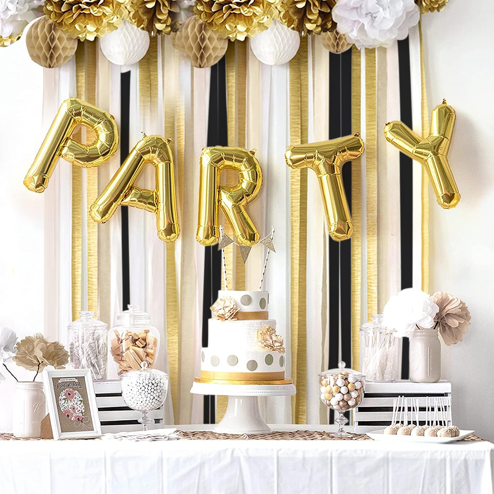 PartyWoo Crepe Paper Streamers 10 Rolls (820ft) - Black Gold Silver Decorative Streamers for Birthday Party Decorations, Wedding, Baby Shower & Holiday Events (1.8