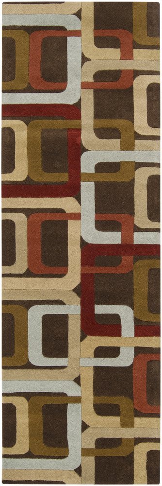 Contemporary Hand-Tufted 100% Wool Dark Chocolate 8' Round Geometric Area Rug - Surya Forum FM-7106 - Perfect for Living Room, Bedroom & Office Decor