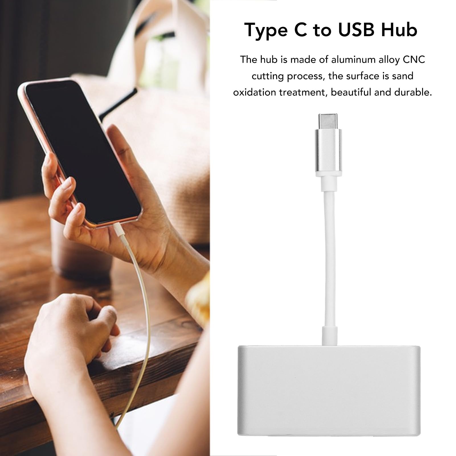3-Port USB C Hub Aluminum Adapter - USB 2.0/3.0 Multi-Port Converter for Mouse, Keyboard & Flash Drives | Compatible with MacBook, iPad Pro & Windows Laptops | Compact Travel Design for Home & Office Use