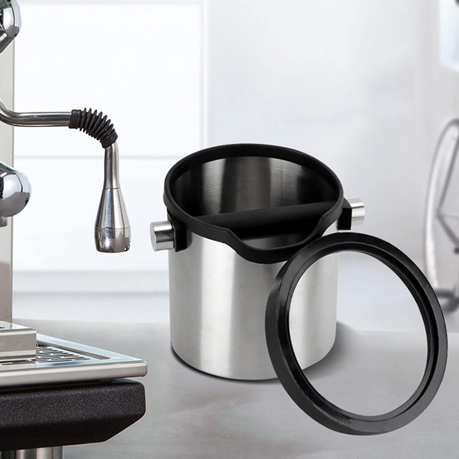 Premium Stainless Steel Espresso Knock Box - Portable Coffee Grounds Container with Detachable Base & Non-Slip Design for Baristas & Home Brewing (Gray) - Perfect for Espresso Machines, Coffee Shops & Kitchen Countertops