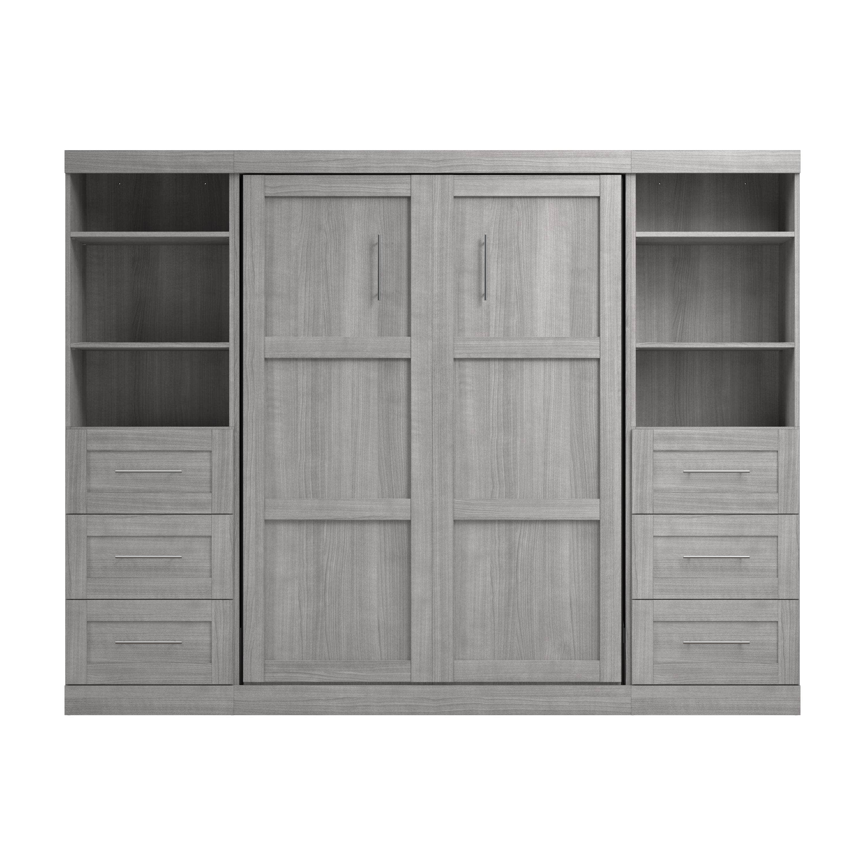 Pur Full Murphy Wall Bed with 2 Storage Units & Drawers (109W) - 7 Color Options for Space-Saving Home Office, Guest Room & Small Apartments