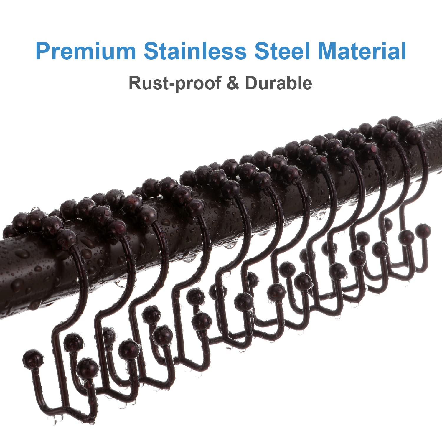 TENOVEL 12-Pack Rust-Proof Double Sided Shower Curtain Hooks - Durable Stainless Steel Bathroom Shower Rings for Rods & Curtains (Bronze) - Perfect for Bathroom, Spa, and RV Shower Organization