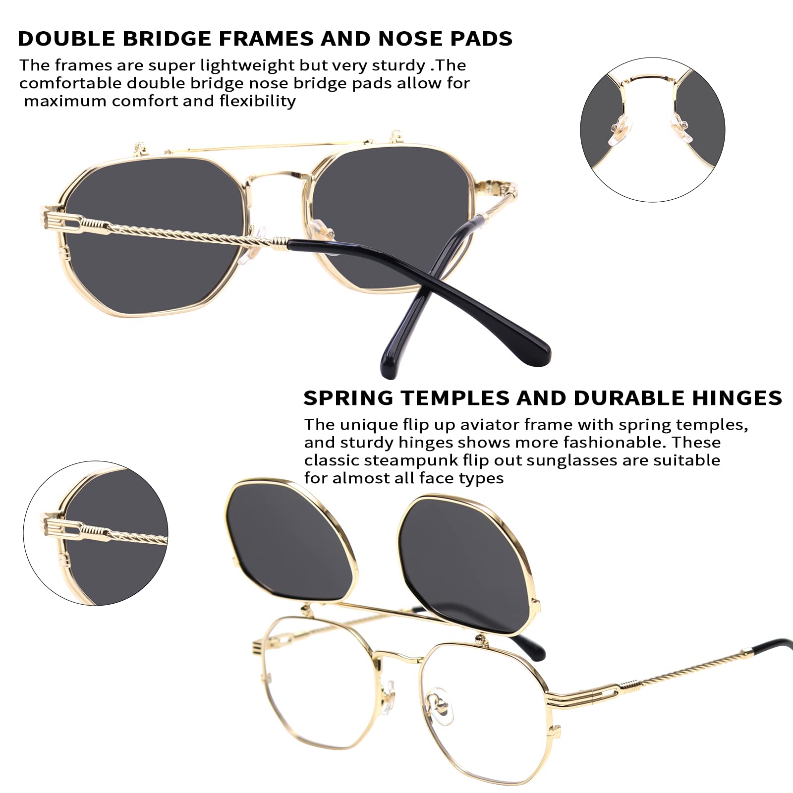 Polarized Steampunk Flip-Up Sunglasses for Men & Women – Double Lens UV Protection – Perfect for Driving, Cycling & Outdoor Adventures