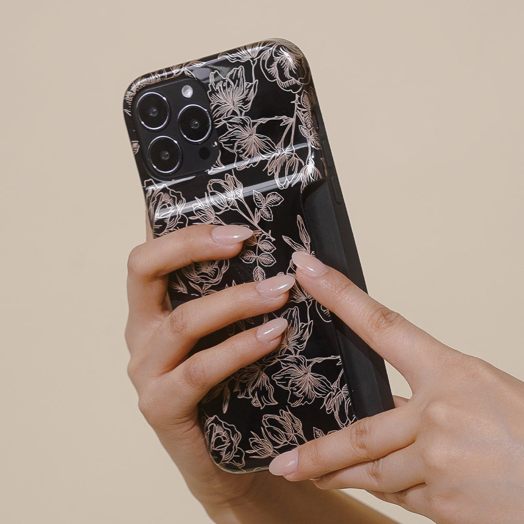 Floral Rose Gold iPhone Wallet Case - Slim Protective Phone Cover with Card Holder for iPhone 13/14/15 - Perfect for Everyday Use, Travel & Shopping