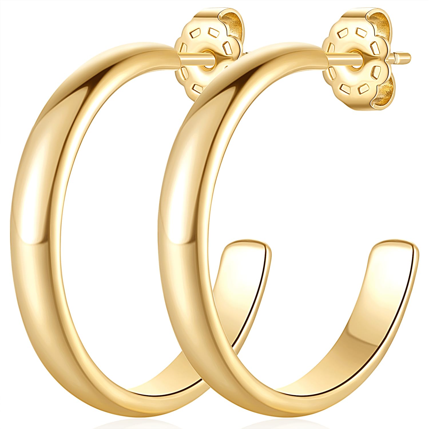 14K Gold Hoop Earrings for Women - Small 25mm Round Thick Open Hoops | Trendy Minimalist Jewelry Gift for Her | Perfect for Everyday Wear, Office & Special Occasions