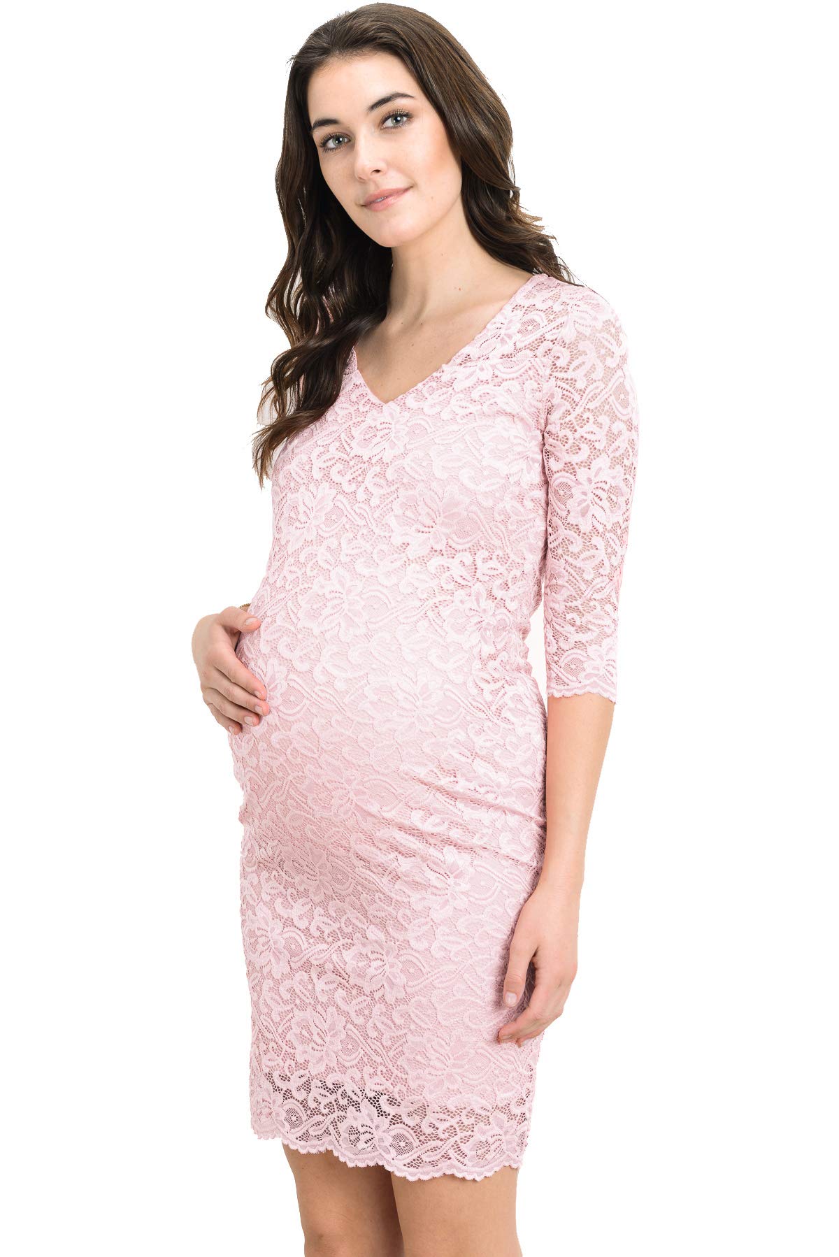 HELLO MIZ Women's Maternity Floral Lace Knee-Length Bodycon Dress for Pregnancy, Baby Shower & Special Occasions