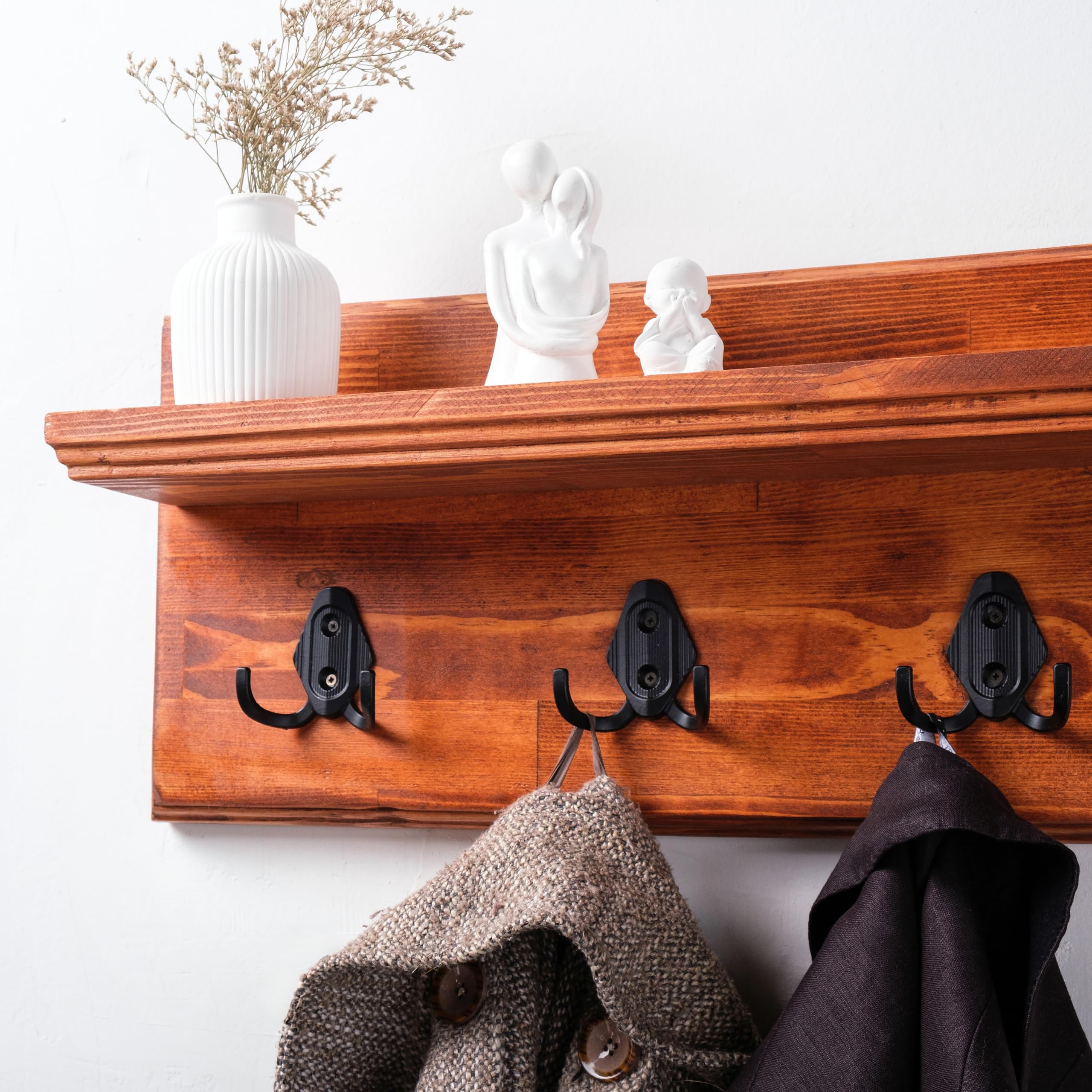 Wall Mounted Coat Rack with Shelf - 48 Inch Rustic Farmhouse Entryway Organizer (Mango Wood) | Towel Rack, Key Holder & Floating Shelf for Hallway, Bedroom or Mudroom Organization