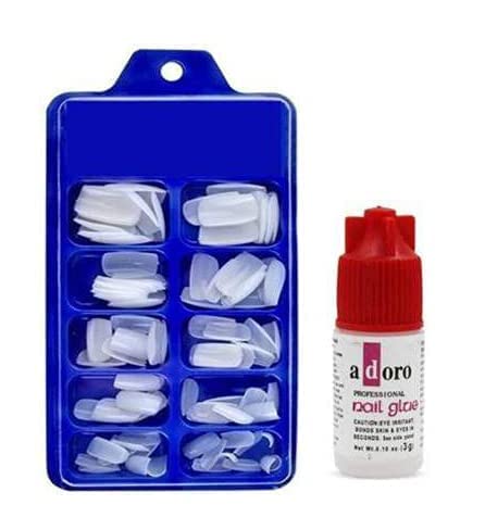 BELLAS 100 Pcs Acrylic False Nails Kit with Nail Glue - Reusable Artificial Press on Nails for Women, French Tip Fake Nails for Manicure, Salon Quality Nail Extensions - Perfect for Parties, Weddings & Everyday Wear