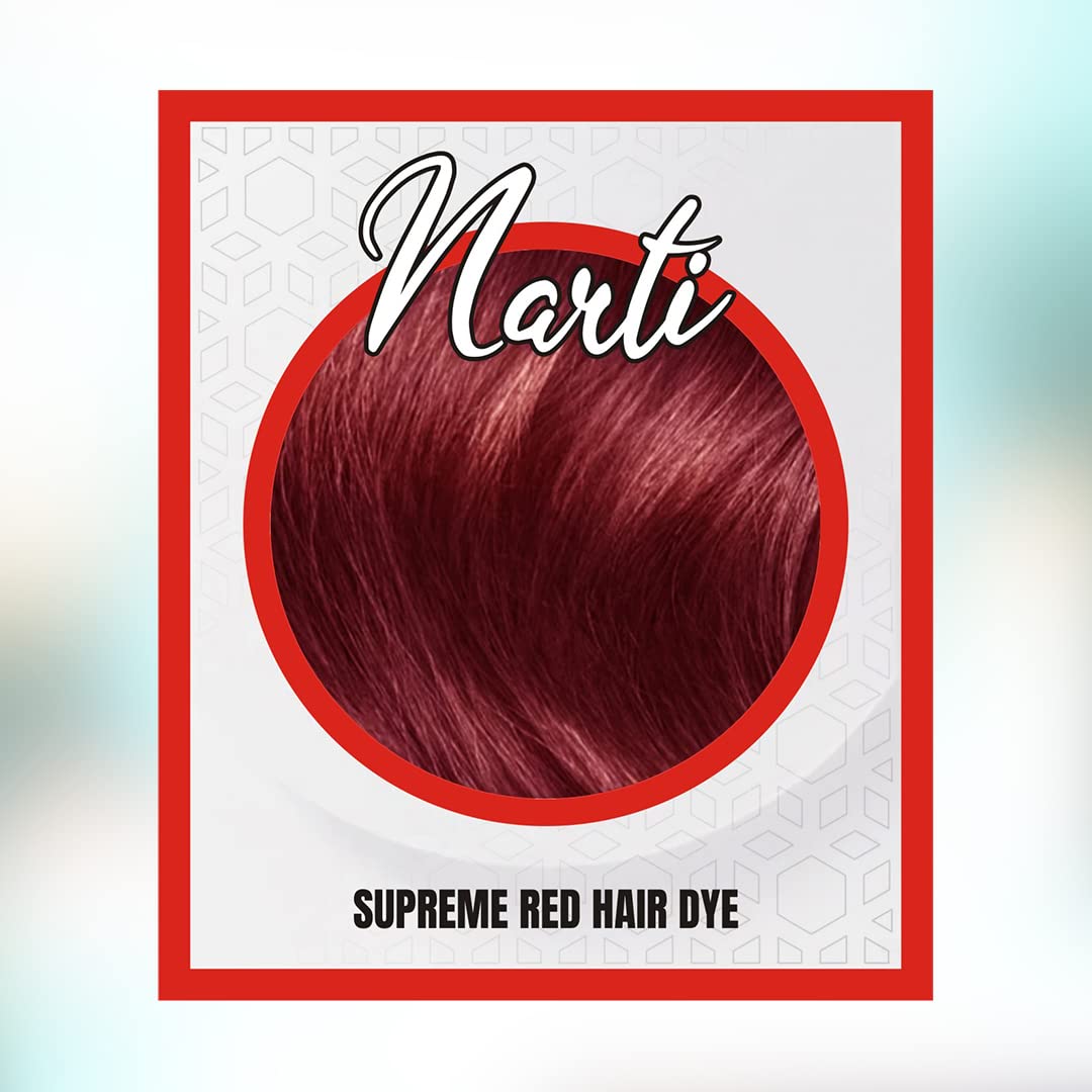 NARTI Natural Hair Dye Kit - 100% Pure Herbal Hair Color with Gloves, Shower Cap & Brush | Ammonia-Free Microfine Powder | DIY Hair Coloring at Home (Pack of 4, Supreme Red) | Perfect for Salon-Quality Results & Gentle Root Touch-Ups