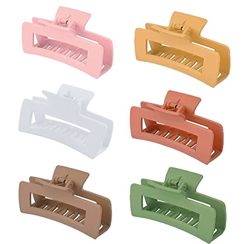 6 Pack Non-Slip Hair Claw Clips for Women - 3.2 Inch Jumbo Square Hair Clips for Thin Hair - Cute Hair Styling Accessories for Daily Use, Work, and Special Occasions
