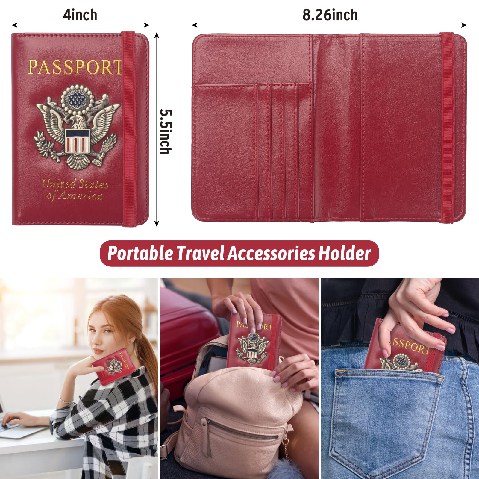 Coowayze RFID Blocking Passport Holder - Waterproof Leather Travel Wallet for Men & Women with Vaccine Card Slot - Secure Document Organizer for Airports, Vacations & International Trips