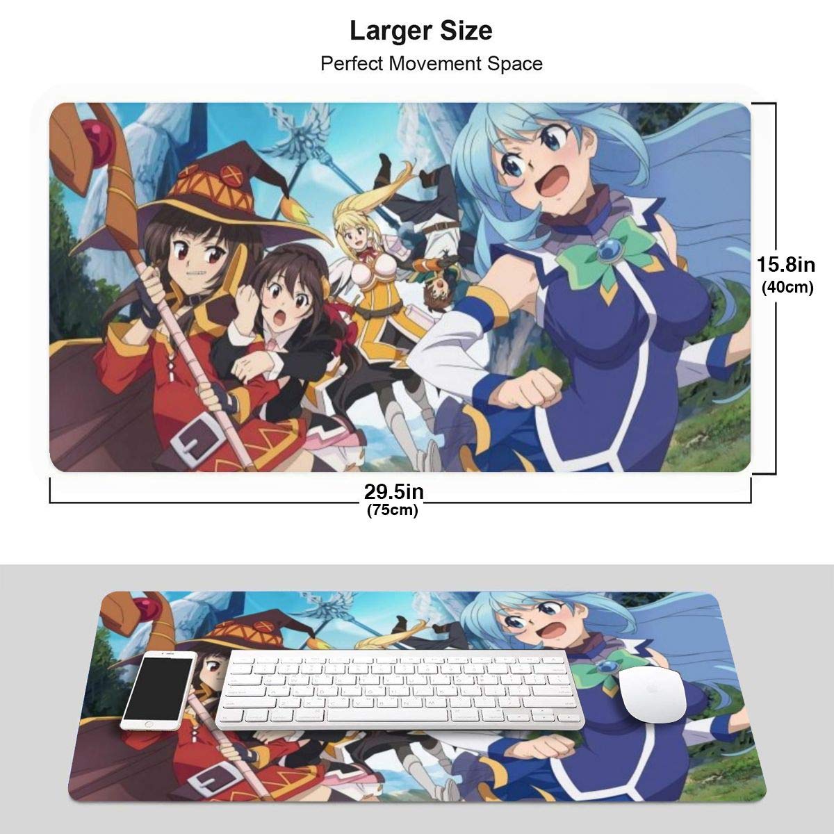 KonoSuba XXL Gaming Mouse Pad - 15.8x29.5 Inch Non-Slip Rubber Base & Stitched Edges Desk Mat for PC, Computer, Office & Gaming Setup