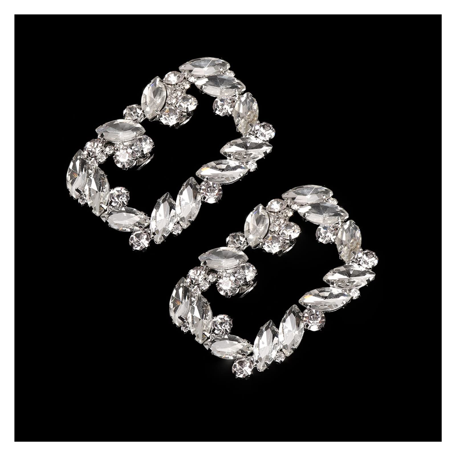 Rhinestone Shoe Clips for Women - 2 Pcs Square High Heel Shoe Decorations, Wedding Shoe Charms, Elegant Buckle Clips (6 x 4.5cm) - Perfect for Bridal Shoes, Prom, Evening Dresses & Special Occasions