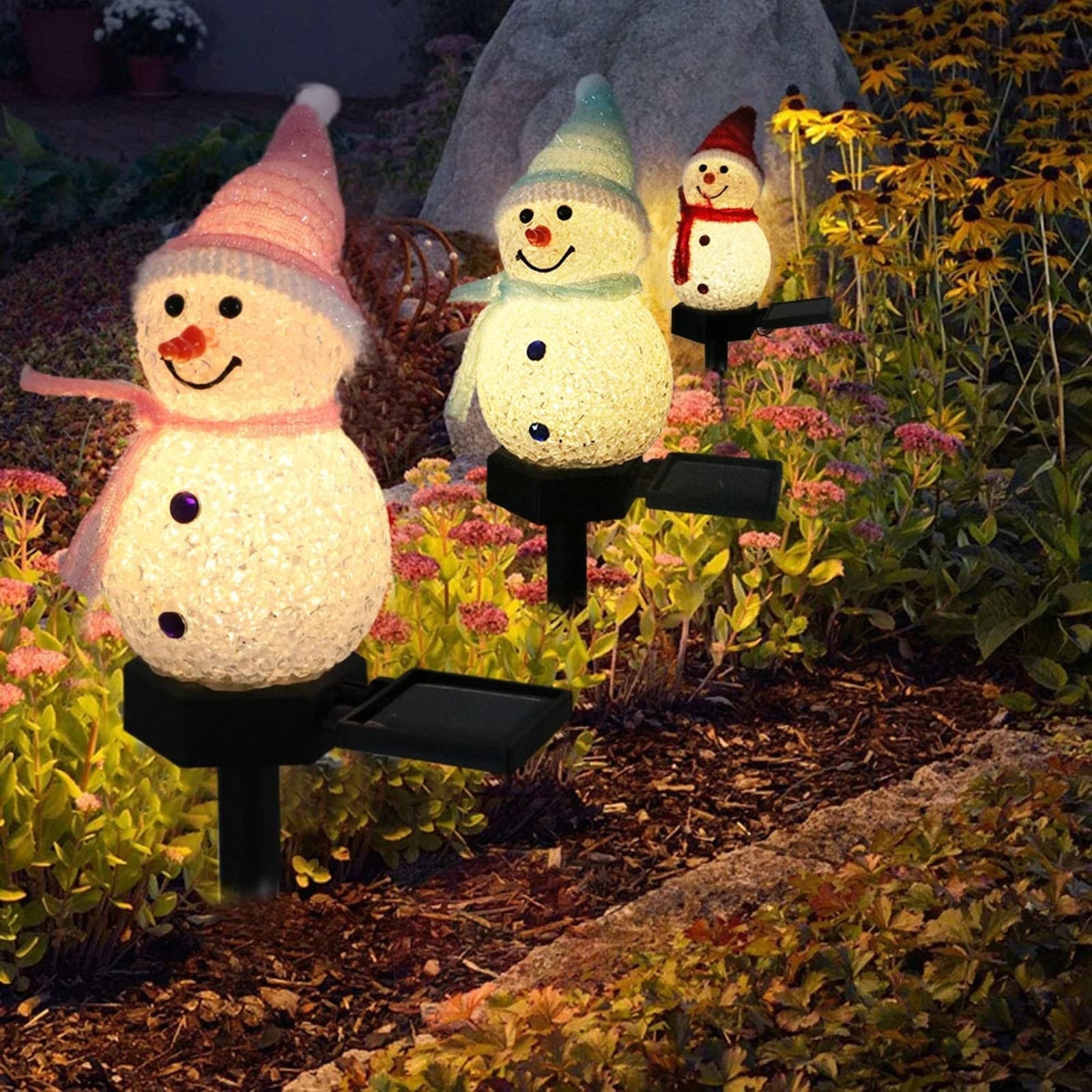 Solar Powered LED Snowman Light - Outdoor Christmas Decoration for Lawn, Garden & Landscape | Weatherproof Xmas Cartoon Snowman Ground Lamp for Holiday Yard Decor