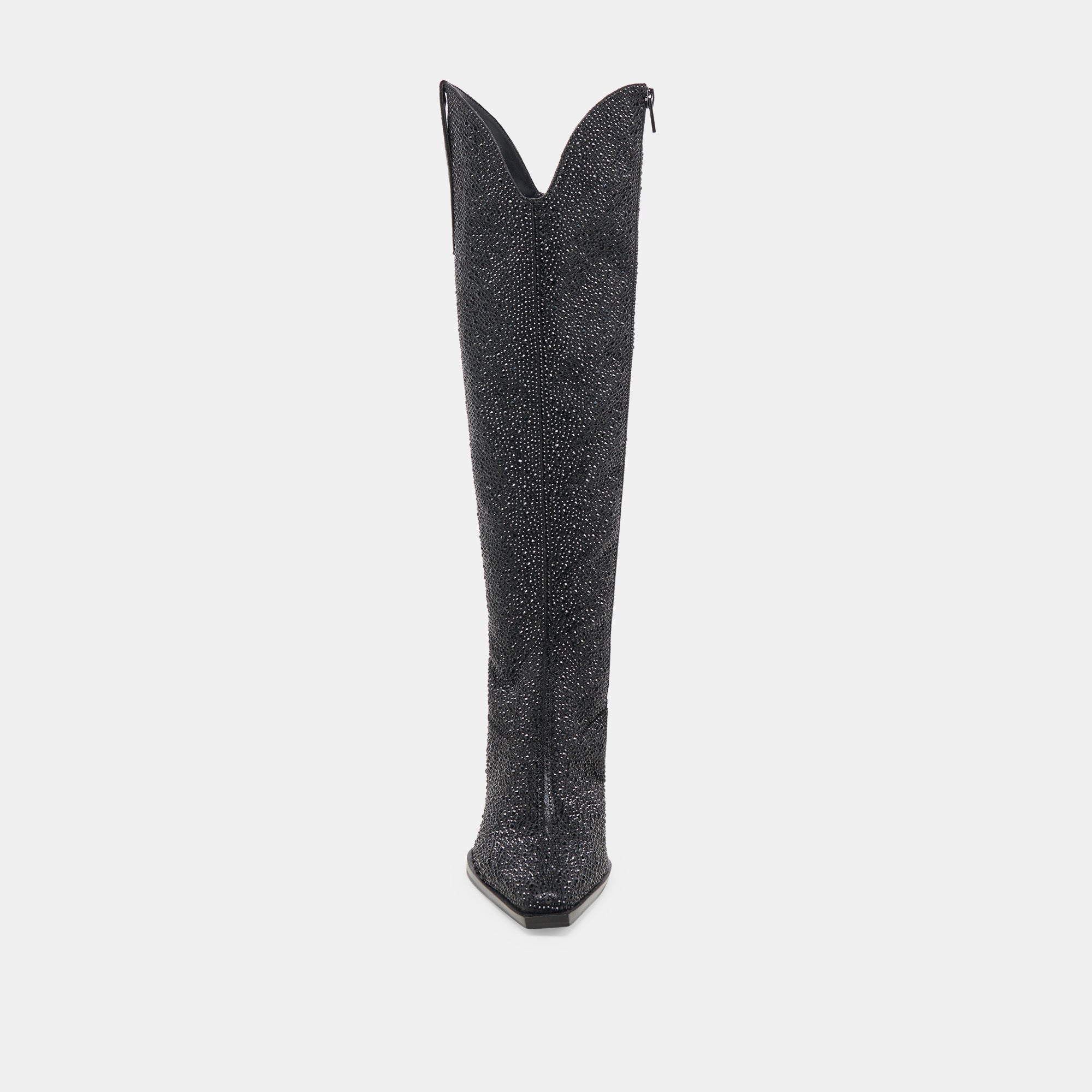 Ariana Black Metallic Crystal Boots - Women's Fashion Knee High Boots with Sparkling Crystals for Parties, Night Out & Special Occasions