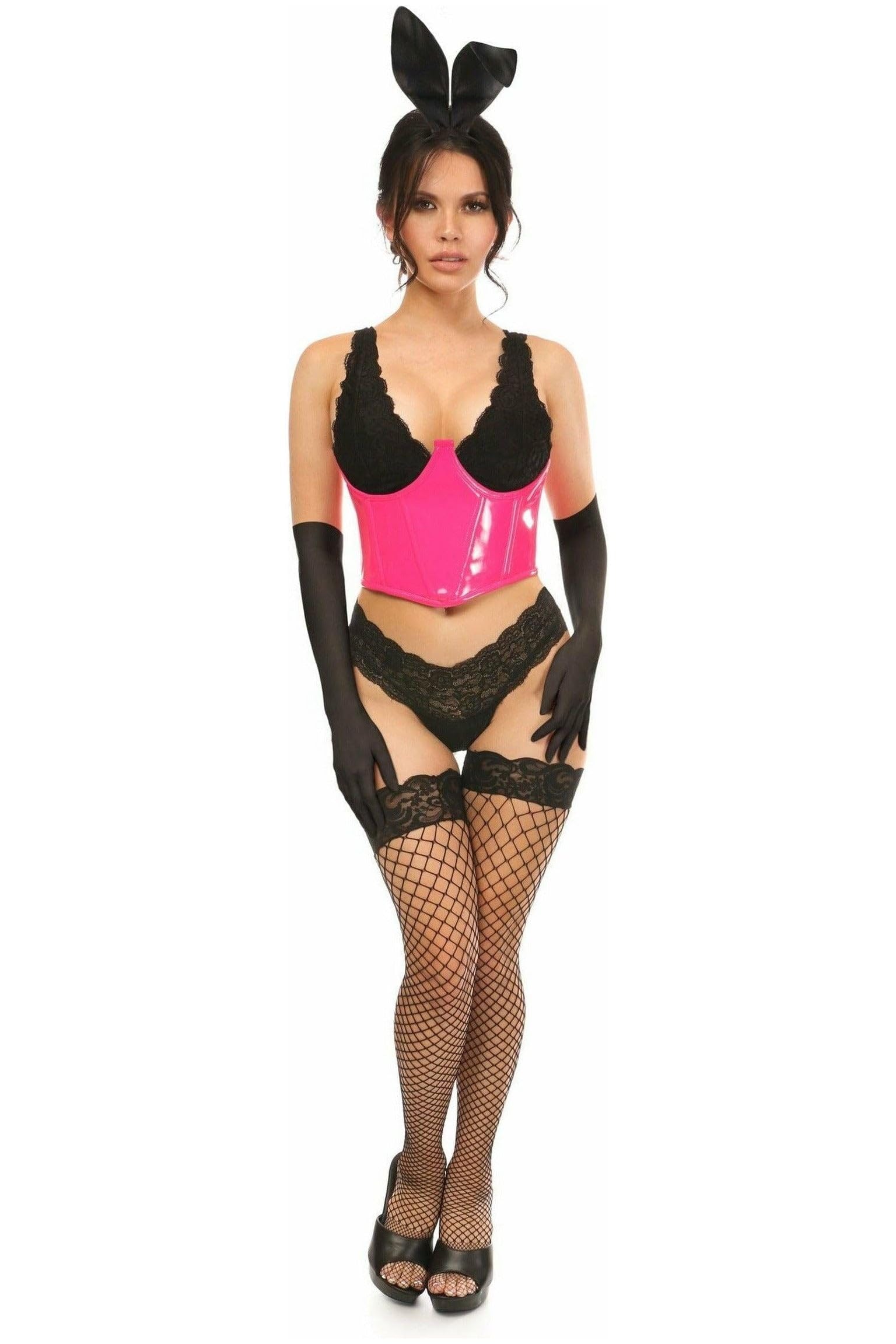 Lavish Pink PVC Bunny Corset Costume for Women - 4 Piece Set | Burlesque, Cosplay, Halloween & Boudoir Outfit