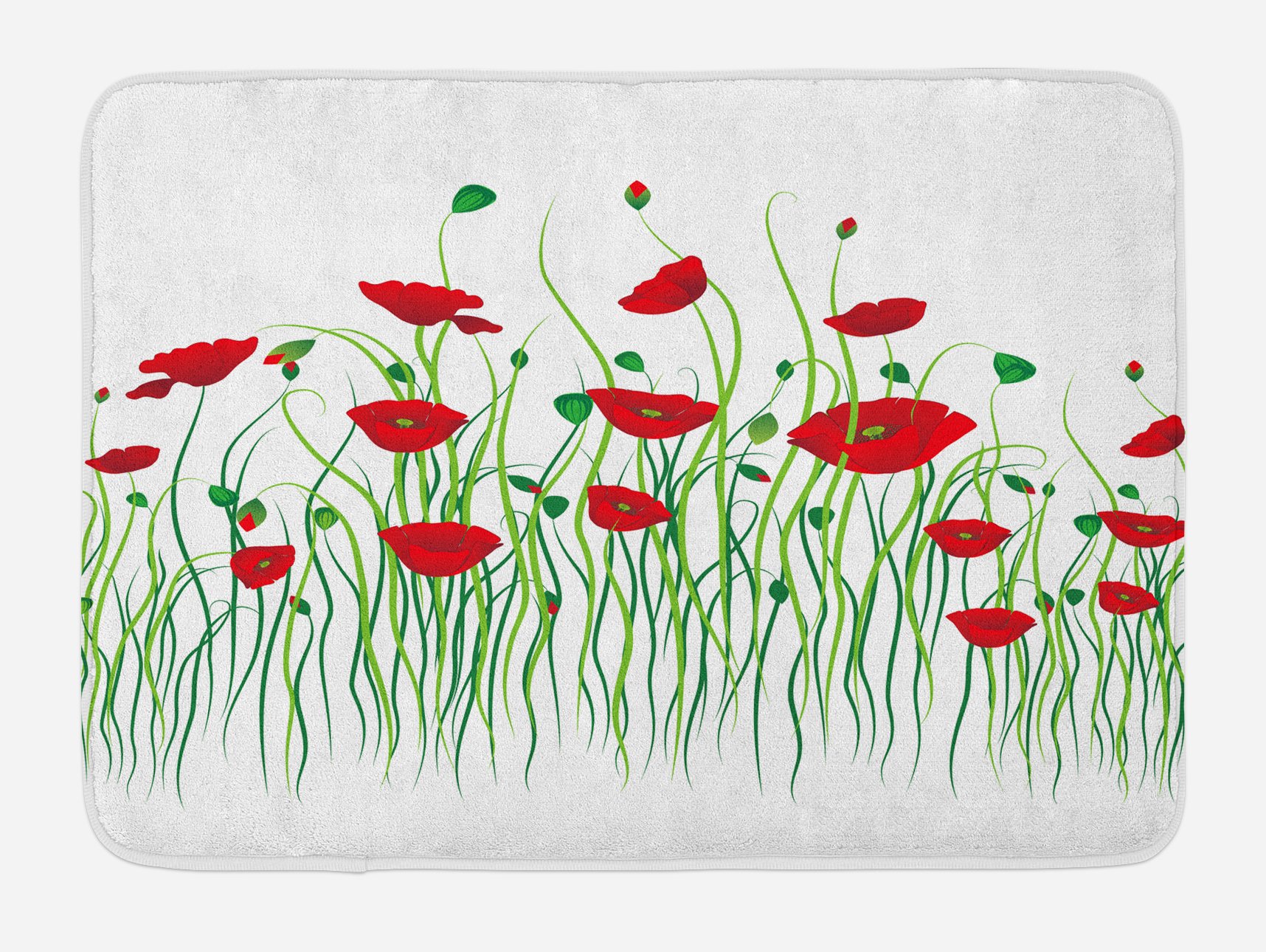 Ambesonne Non-Slip Poppy Flower Bath Mat - Scarlet Green White Plush Bathroom Rug with Floral Design, 30.2