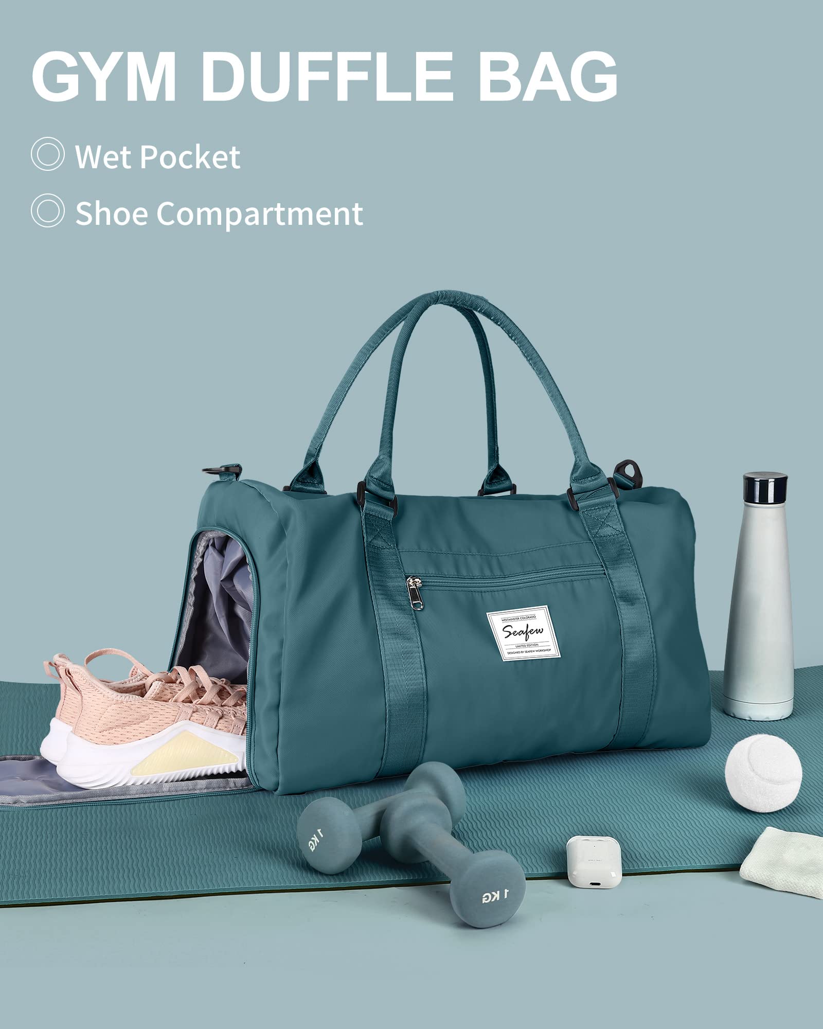 Women's Travel Duffel Bag - Lightweight Weekender Tote & Sports Gym Bag with Toiletry Pouch (Peacock Blue) | Perfect for Weekend Getaways, Gym Workouts & Air Travel Carry-On