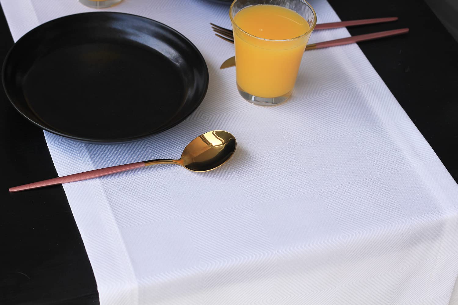 36 Inch White Waterproof Table Runner - Geometric Coffee Table Scarf for Dining, Nightstand, Dresser | Perfect for Weddings, Parties, Outdoor & Indoor Decor