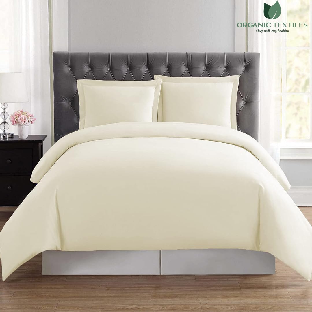 Organic Cotton Duvet Cover - Twin Size, Ivory - 350 Thread Count, GOTS Certified, Breathable & Luxuriously Soft - All Season Bedding for Bedroom, Guest Room & Dorm - Machine Washable & Hypoallergenic